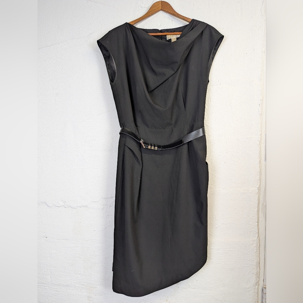 Michael Kors Black Sheath Dress Womens 10 Asymmetric Hem Classic Office Career
